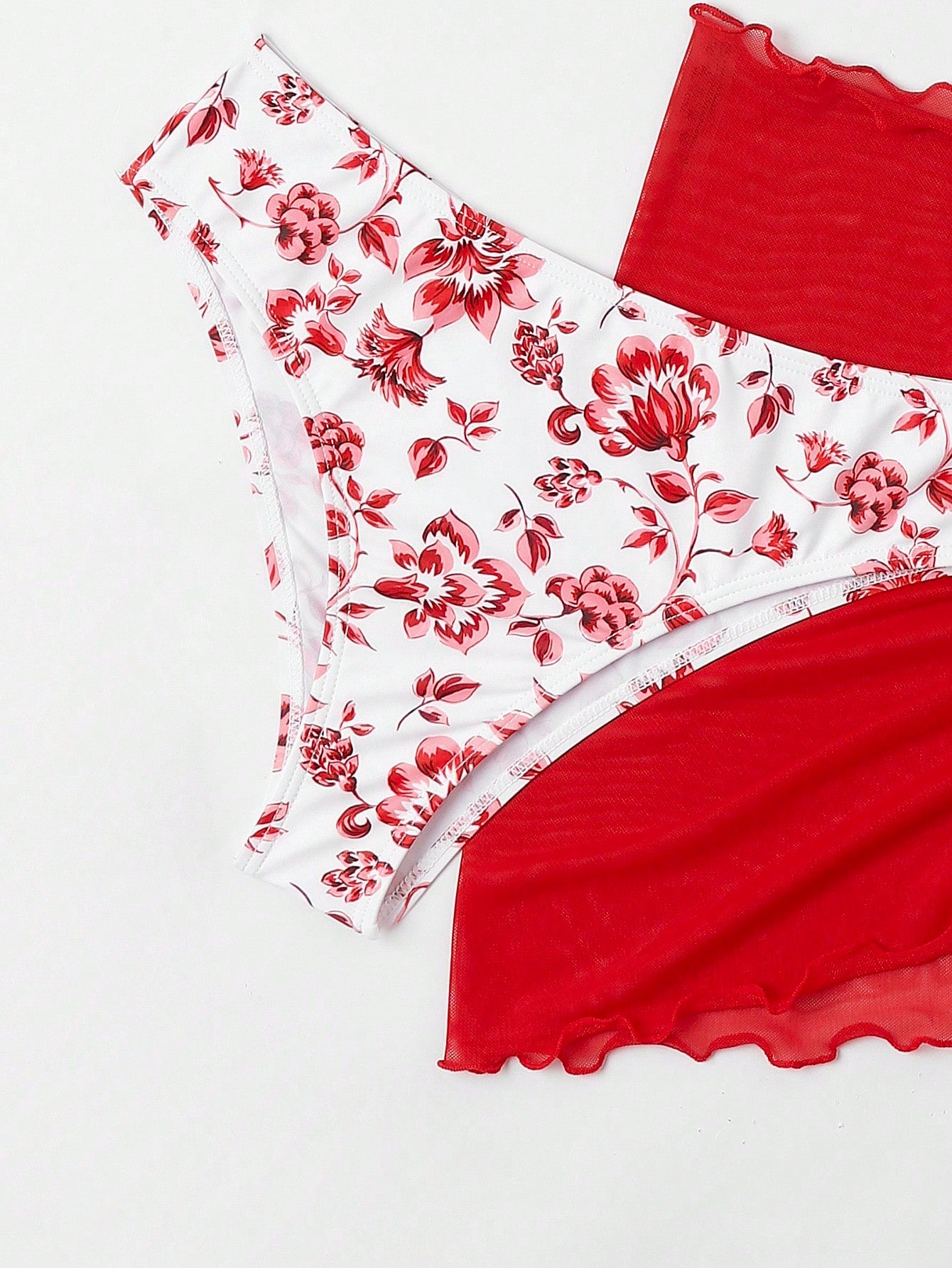 SHEIN Swim Mod Floral Print Halter Triangle Bikini Swimsuit With Beach Skirt