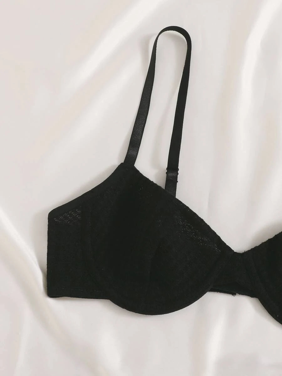 Solid Textured Underwire Lingerie Set