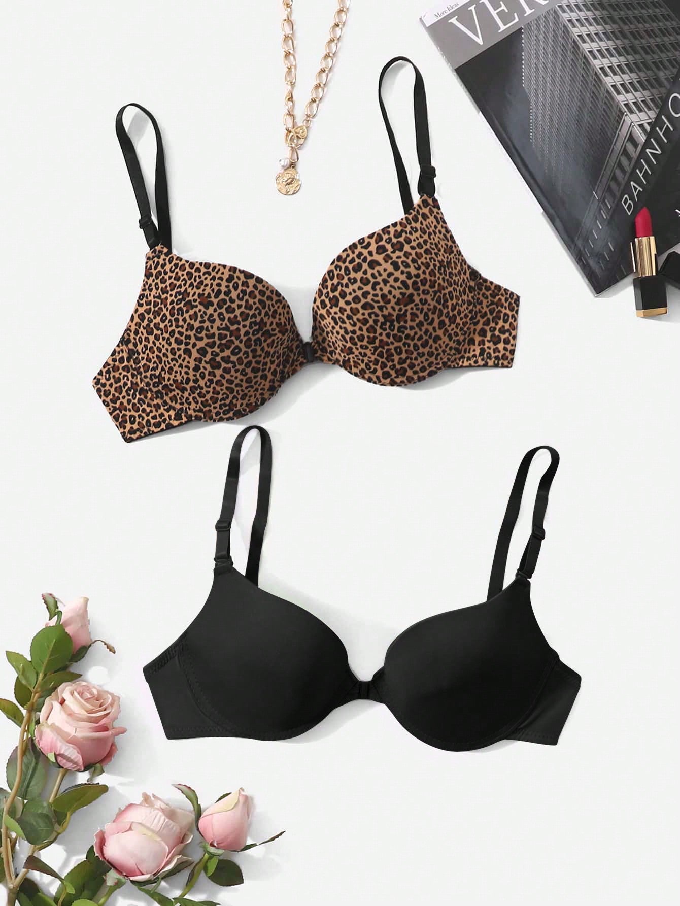 2pack Leopard Print Underwire Bra S Multicolor