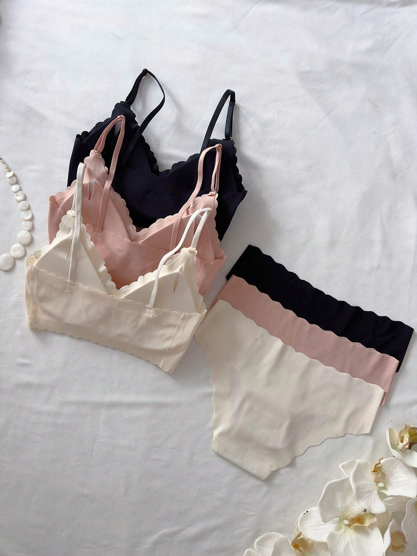 6pcs Women Plain Simple Bra &amp; Panty Underwear Set