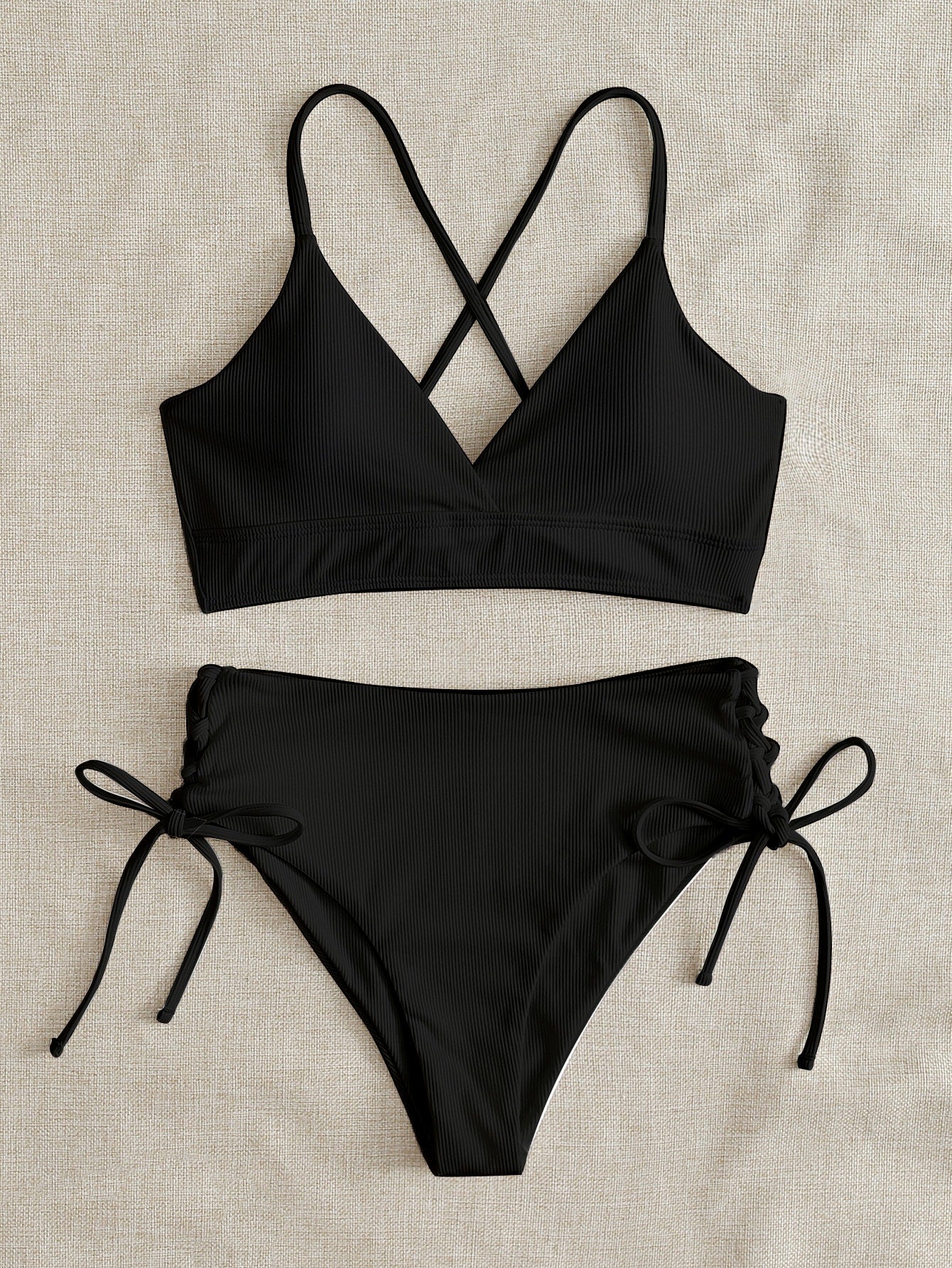 SHEIN Swim Basics Plain Tie Side Bikini Swimsuit