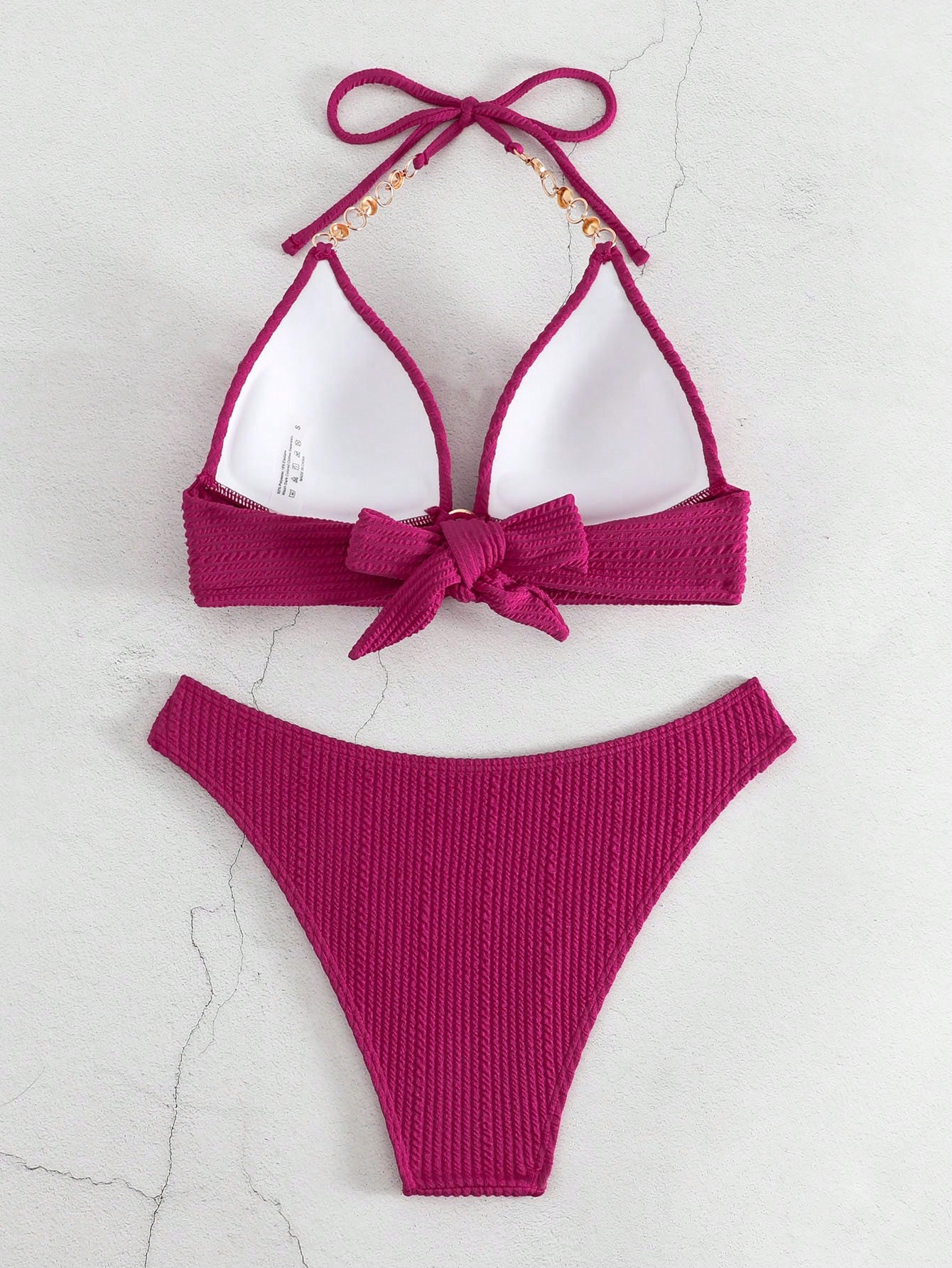 SHEIN Swim SXY Mono Bikini Set Chain Linked Halter Push Up Bra &amp; Bikini 2 Piece Swimsuit