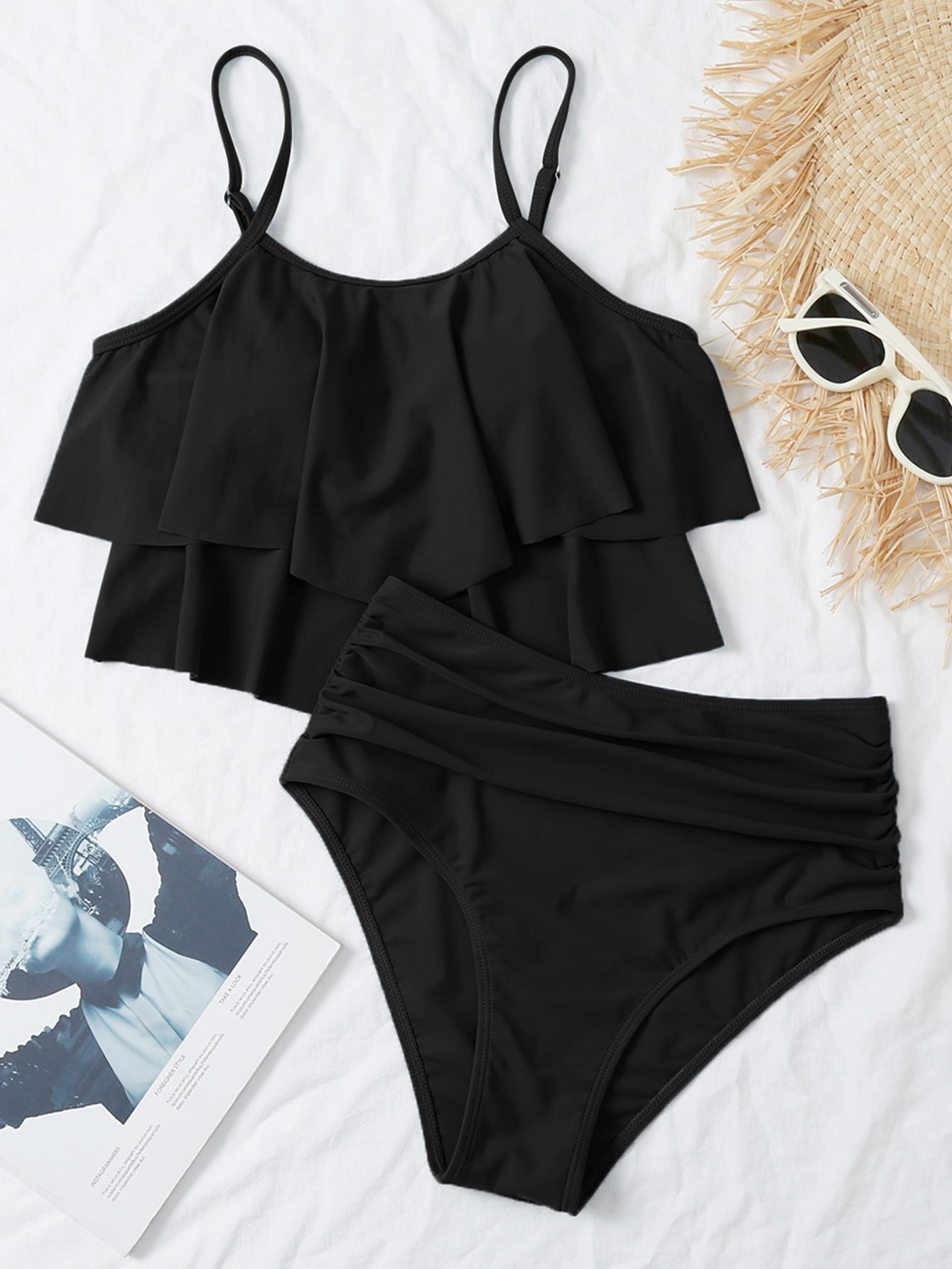 SHEIN Swim Vcay Ruffle Hem Ruched Bikini Swimsuit