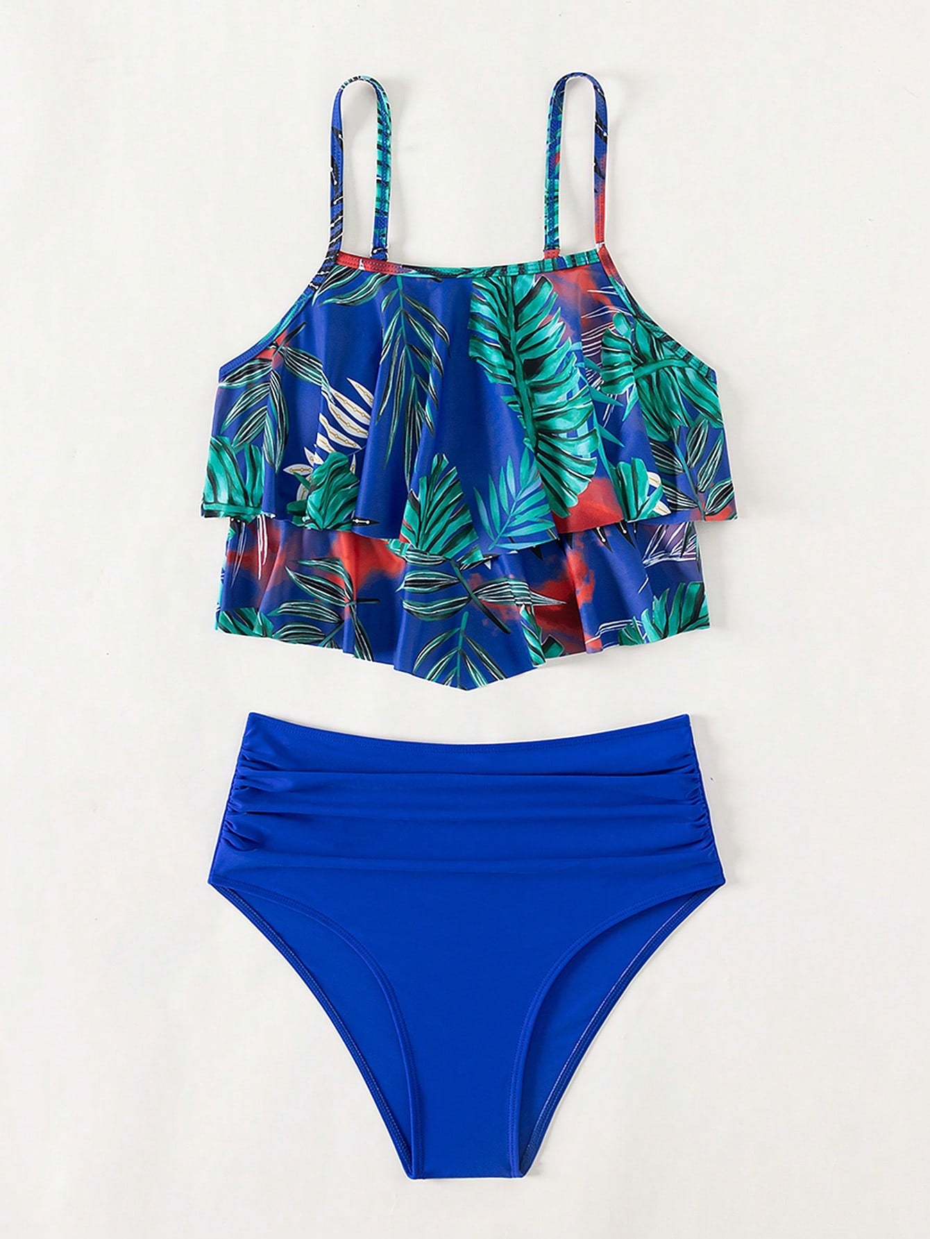SHEIN Swim Vcay Ruffle Hem Ruched Bikini Swimsuit