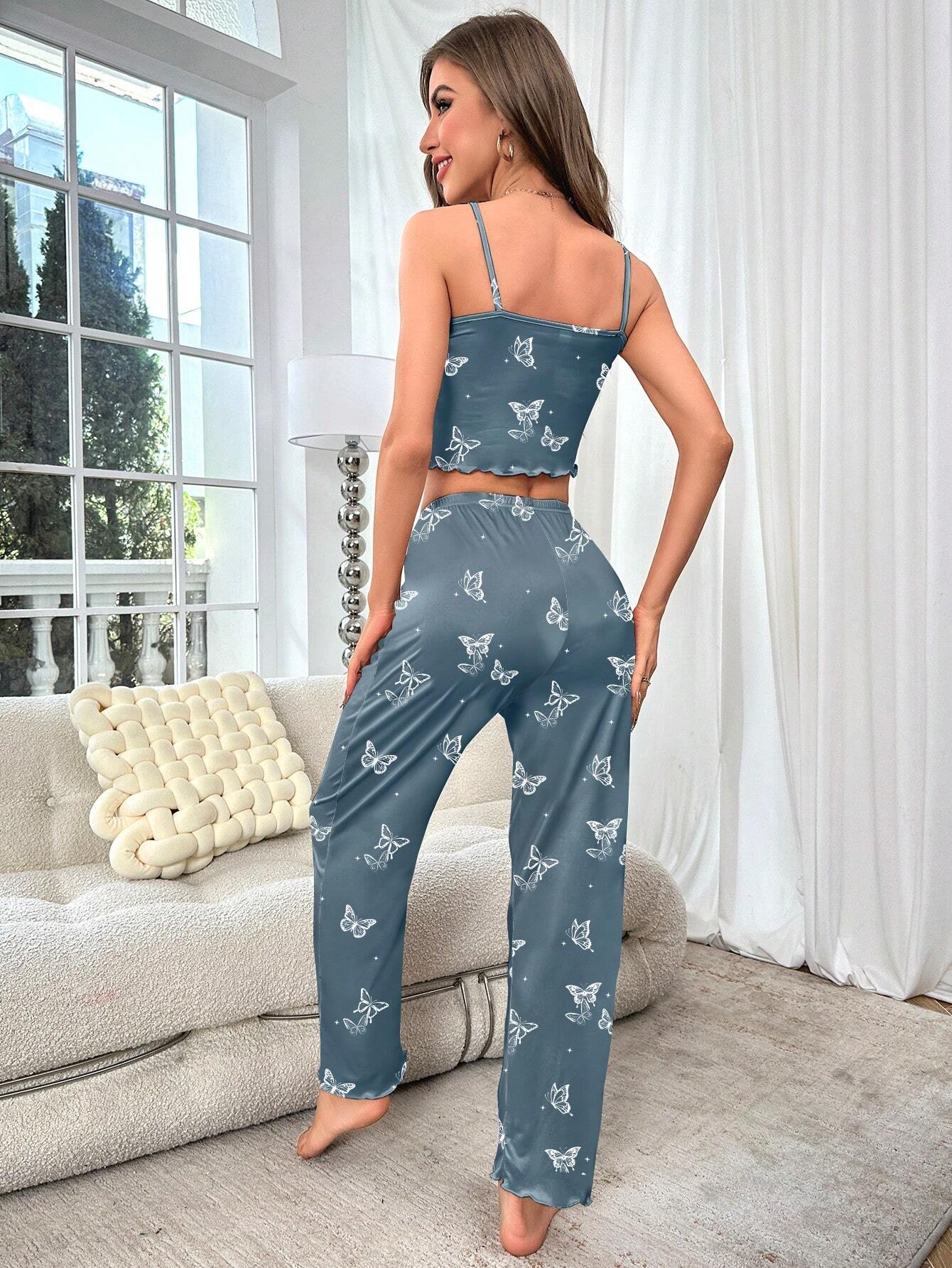 Butterfly Printed Cami Tank Top And Pants Pajama Set
