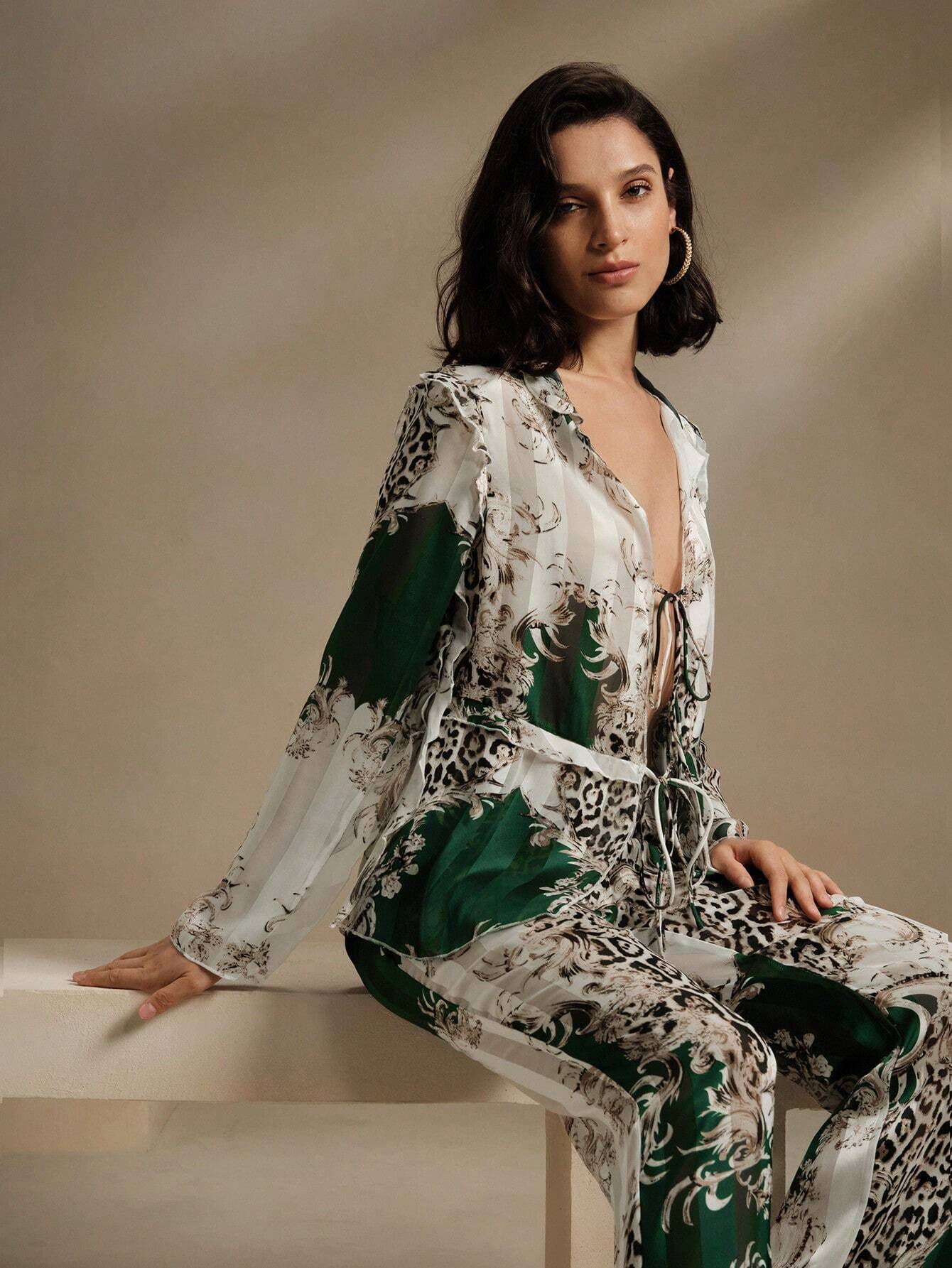 Anewsta Anewsta Resort Style Yacht Leisure Zebra Print Sexy See-Through Sheer Pajamas Set