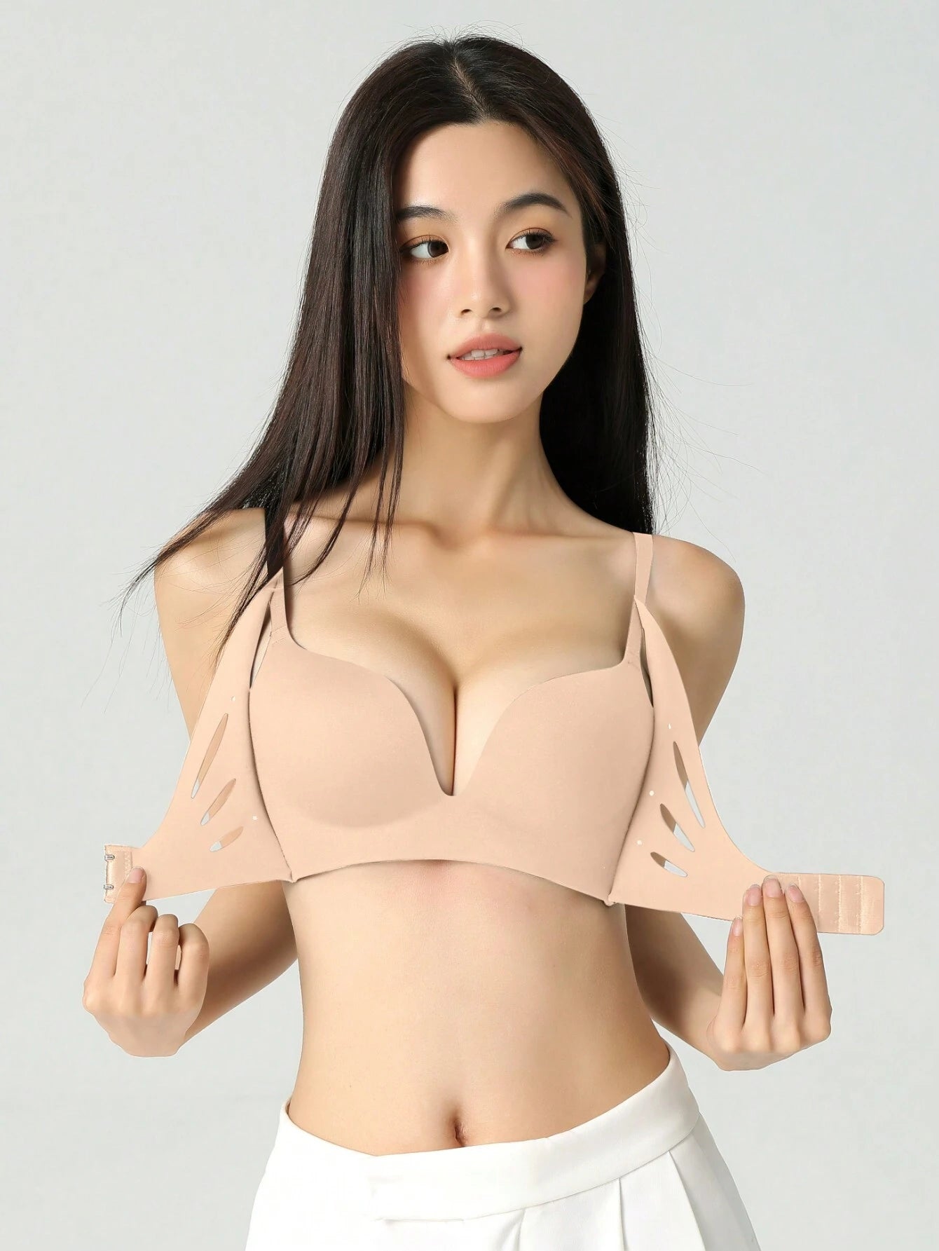 Brown Front Close No Wire Padded Push-Up Bra For Flat Chest Women