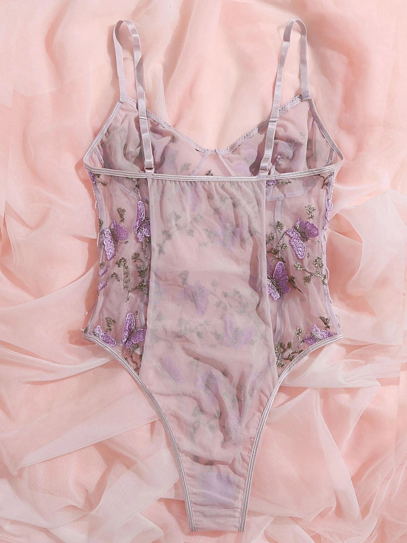 Butterfly Embroidered Mesh Teddy Bodysuit