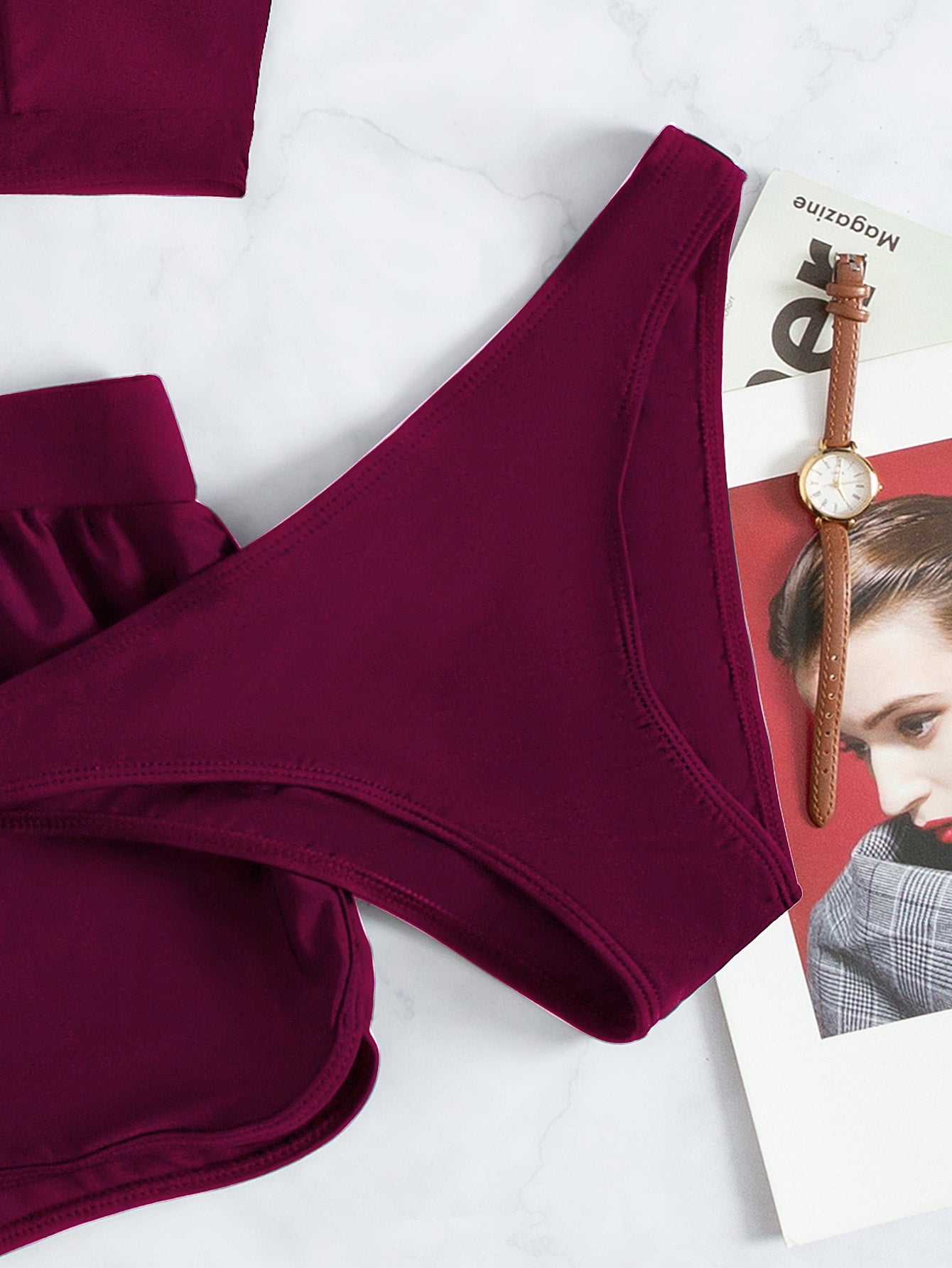 Solid Bikini Set Halter Bra &amp; Bikini Bottom &amp; Dolphin Shorts 3 Piece Bathing Suit