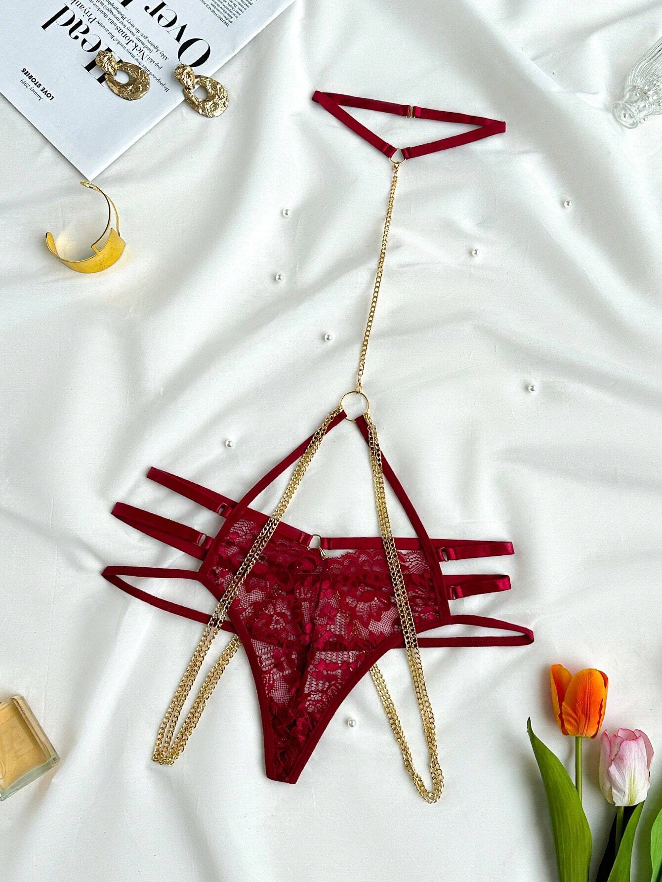 Ladies' Sexy Lace &amp; Chain Lingerie Set