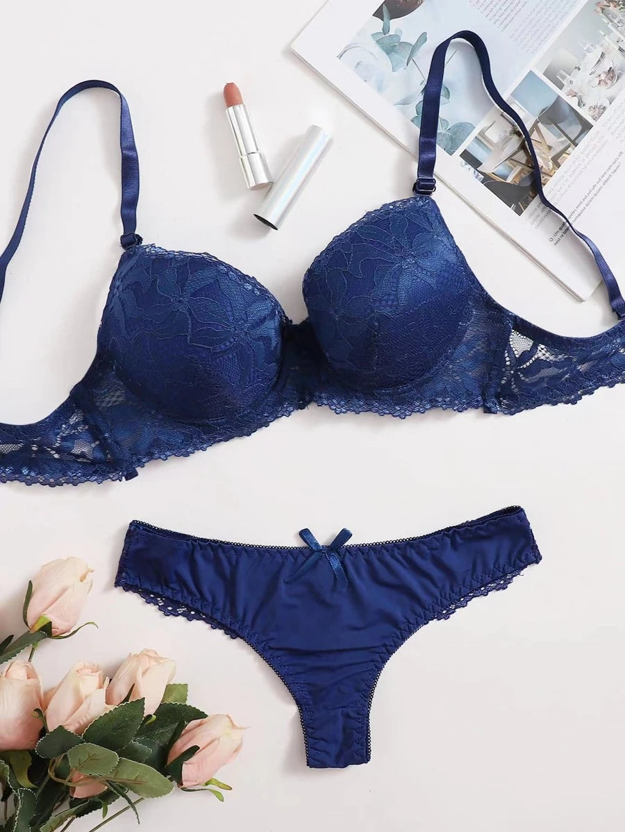 Floral Lace Underwire Lingerie Set