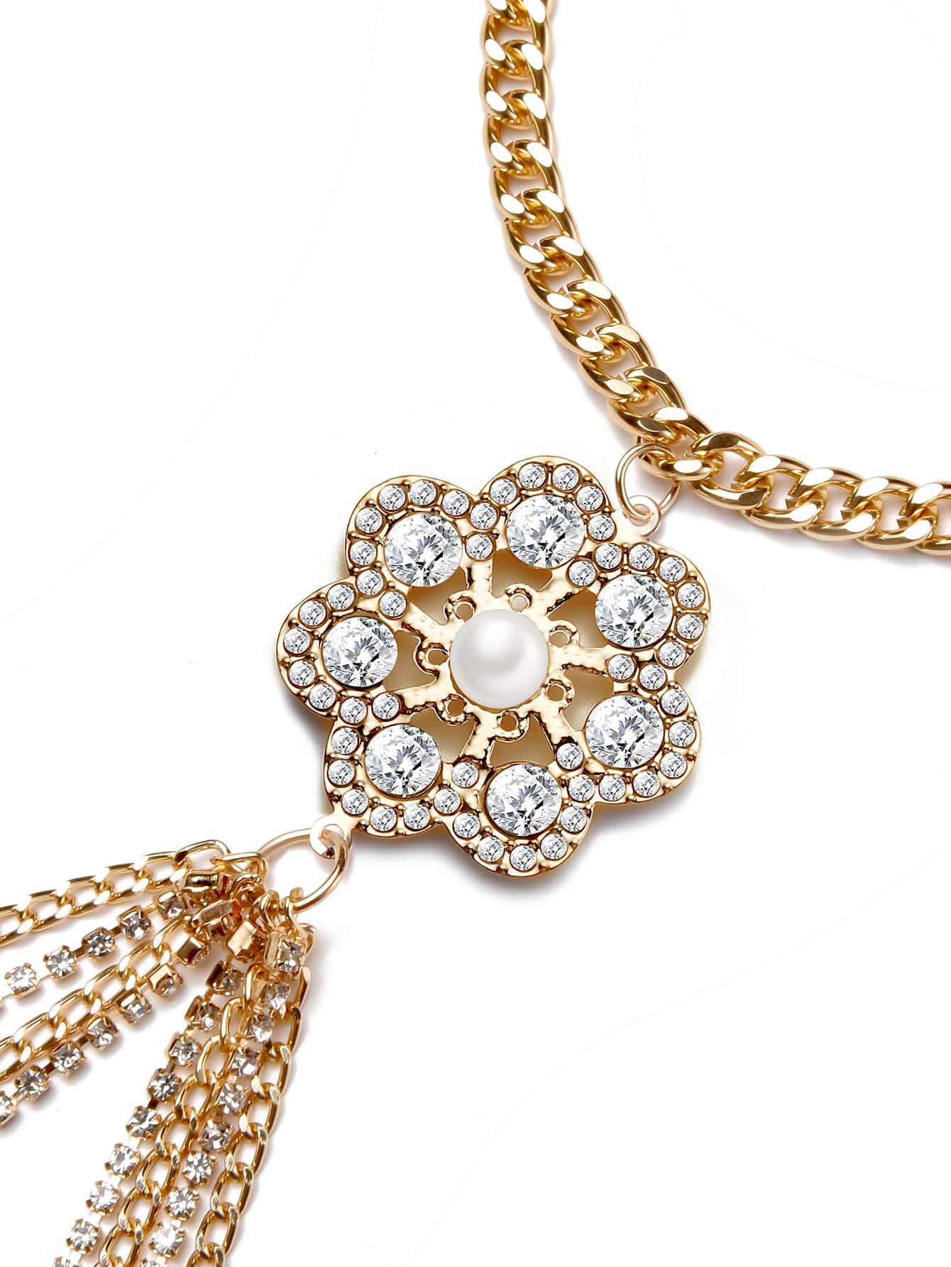 1pc Fashion Aluminum Alloy Rhinestone Flower Decor Layered Waist Chain For Women For Body Decoration