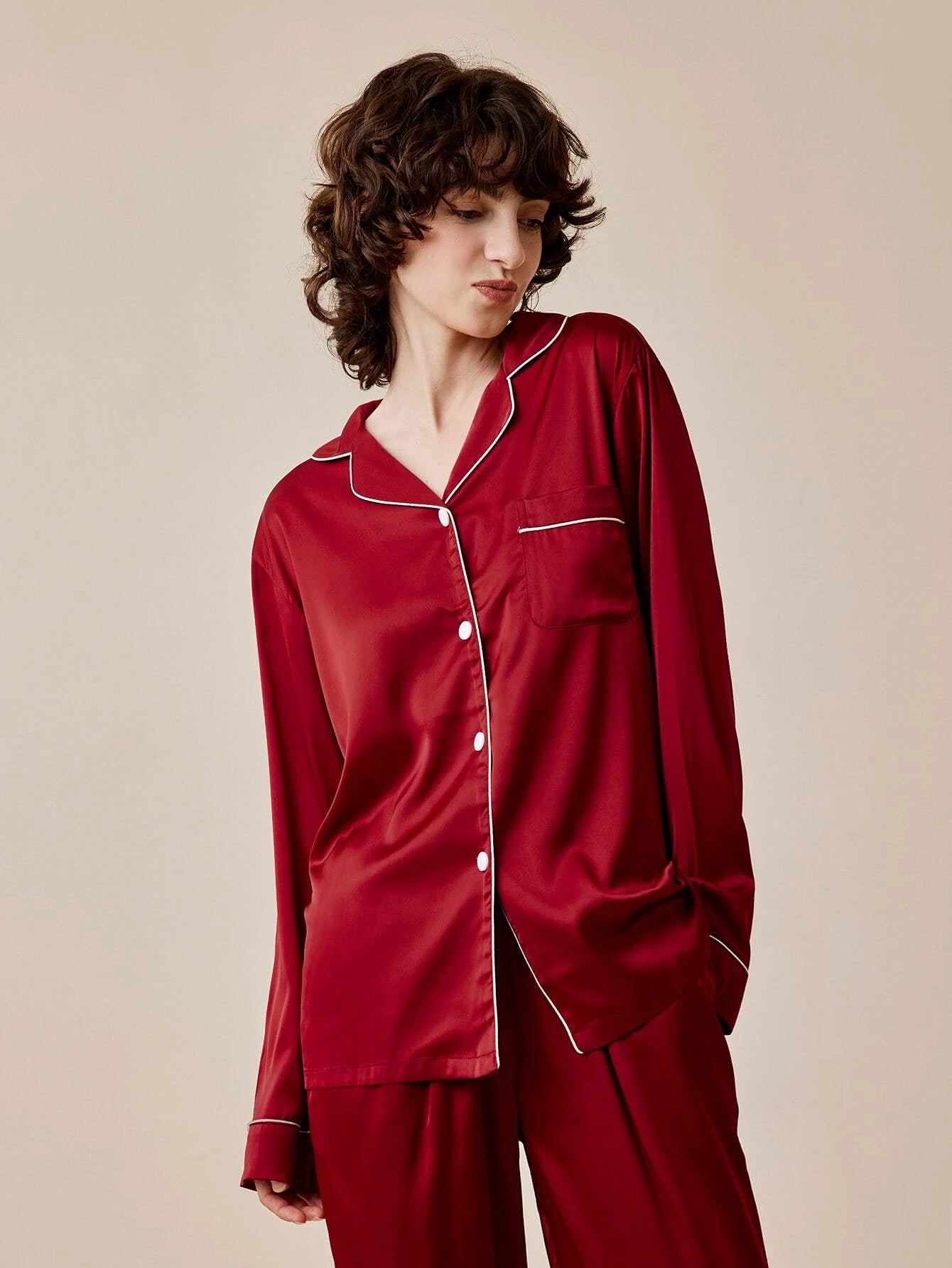 LUVLETTE Textured Satin-Jacquard Long Pajama Sets