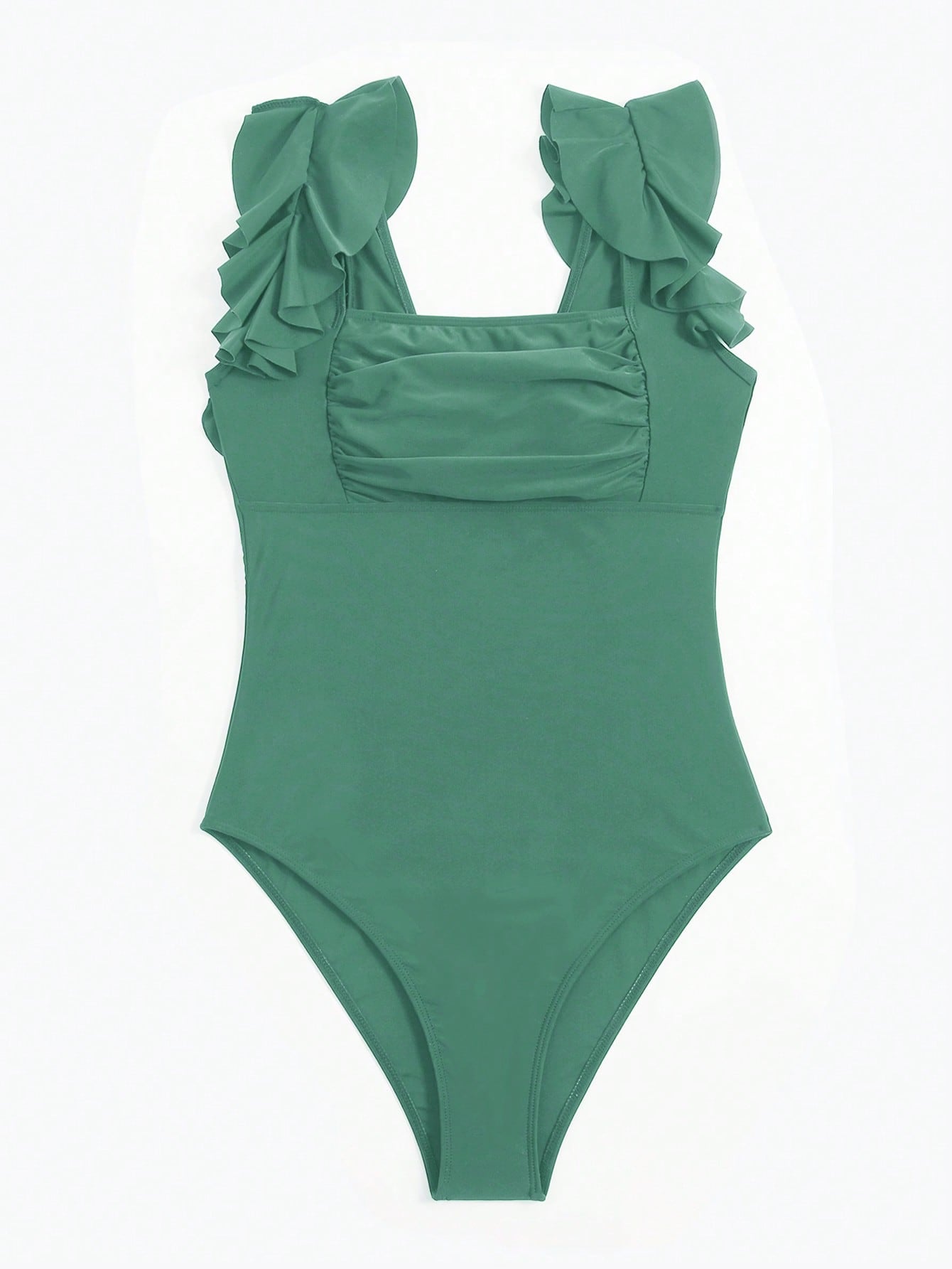 View Outfits SHEIN SHEIN Swim Chicsea Ruffle Trim Ruched Bust One Piece Swimsuit