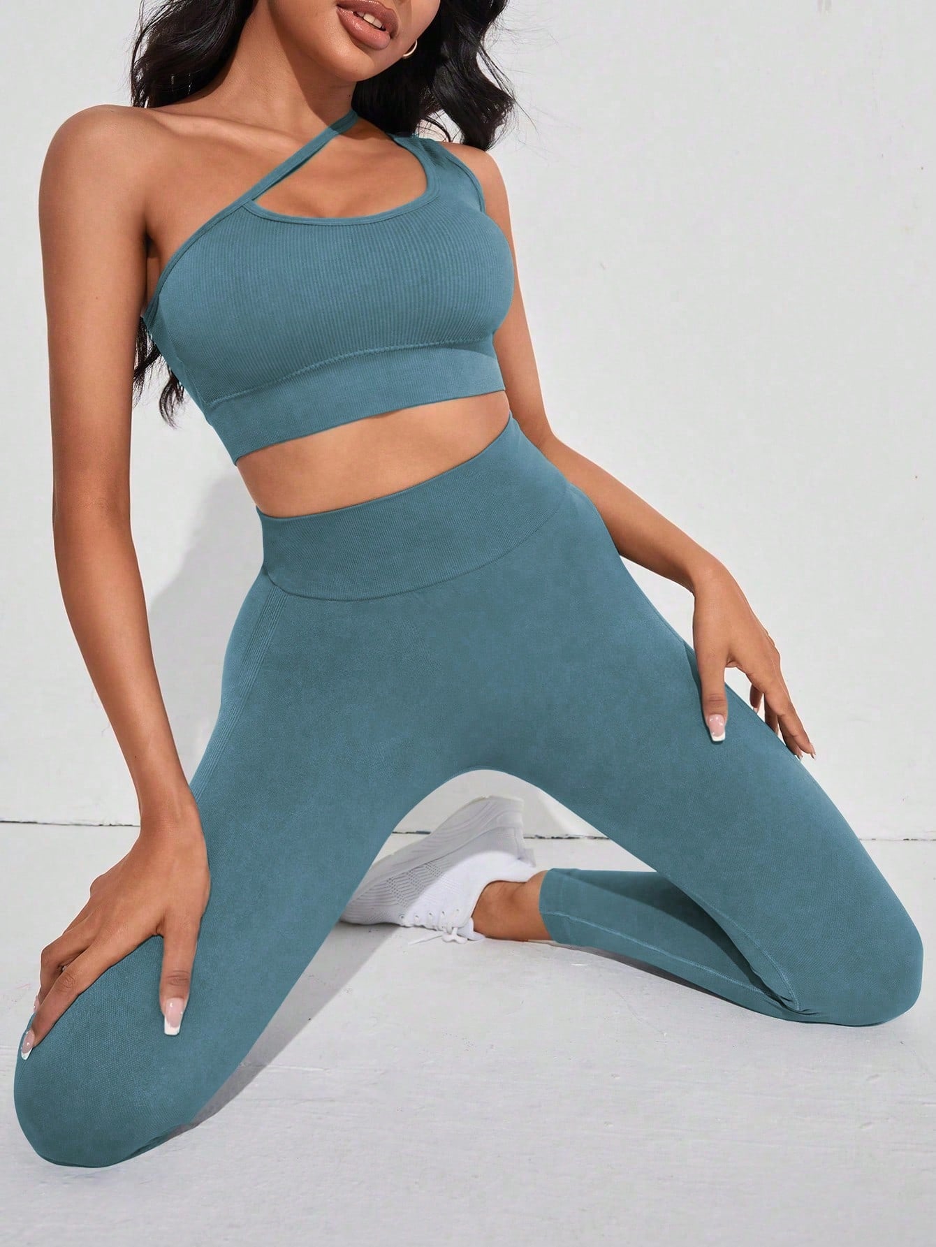 Yoga Sxy One Shoulder Ribbed Knit Sports Set