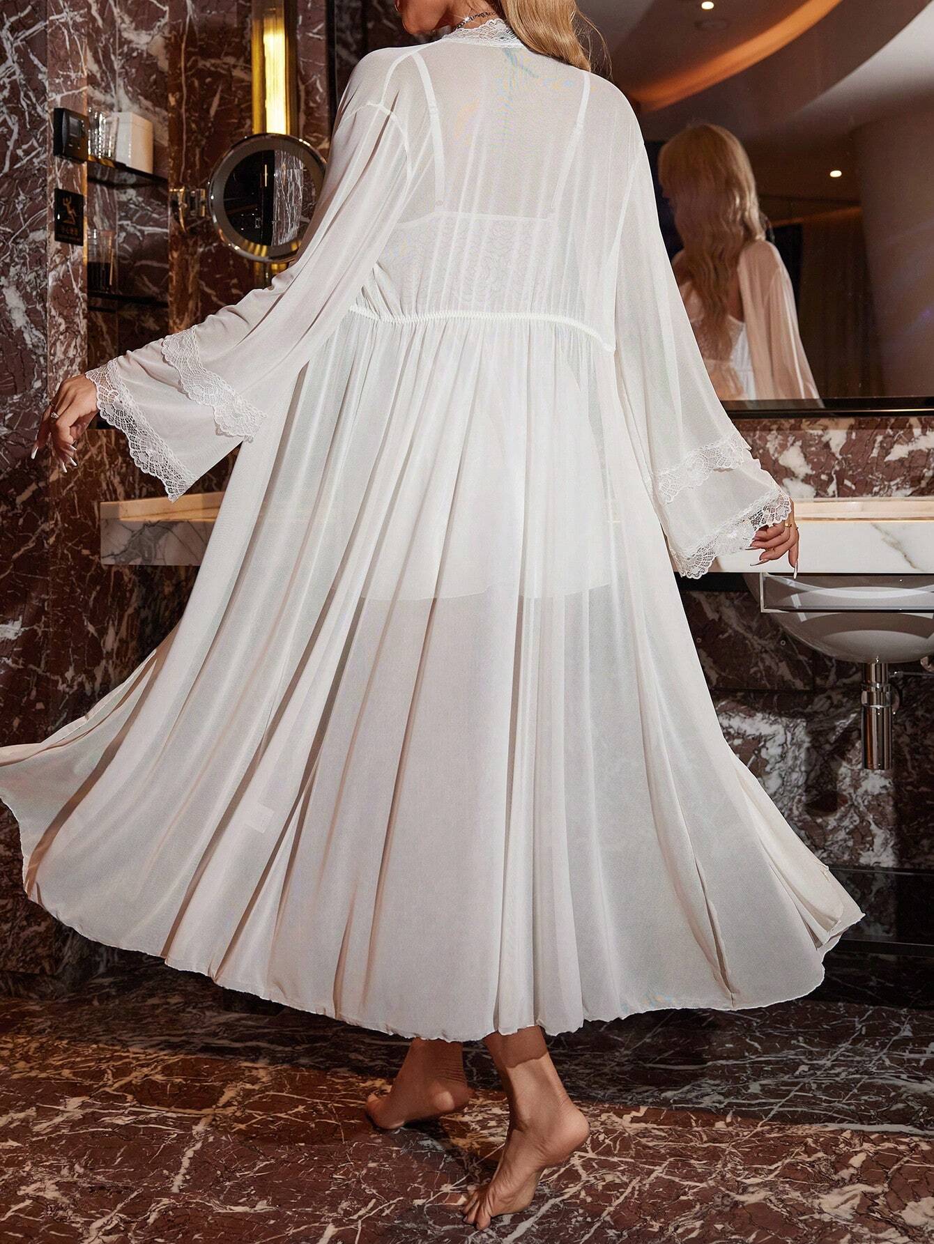 Ladies' Solid Color Simple Daily Lace Sexy Sleepwear Set