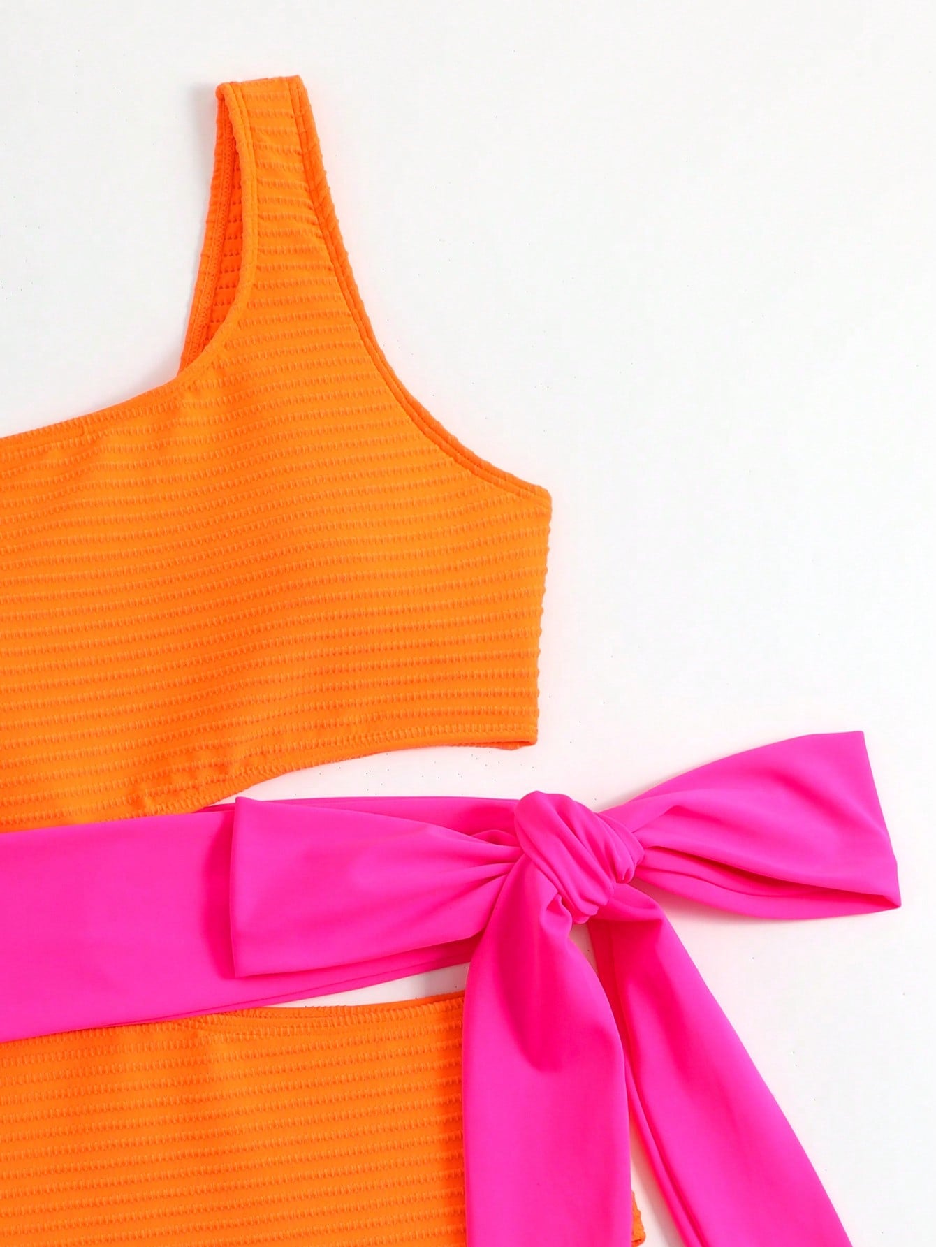 SHEIN Swim Chicsea Color Block Cut Out Knot One Shoulder One Piece Swimsuit